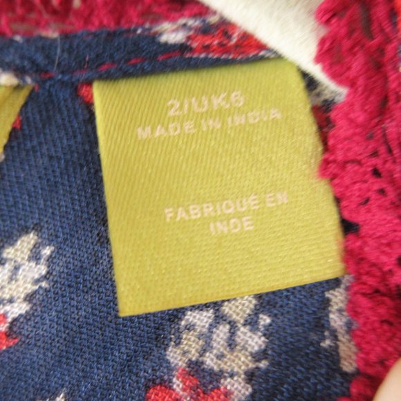 Maeve for Anthropologie Gretchen Blouse Size 2 Red Patchwork Floral LS Peasant - Picture 5 of 13